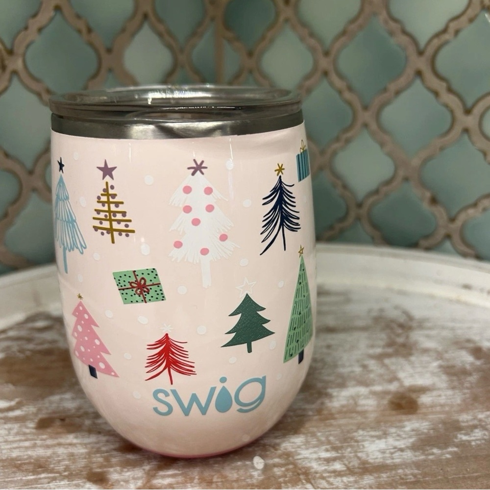 Swig Life Sugar Trees Pink Wine Coffee Tumbler Stainless Christmas!